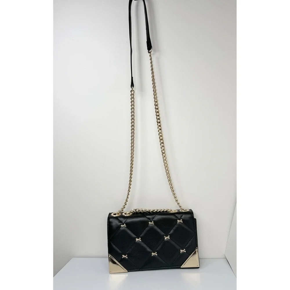 ALDO Quilted Crossbody Bag Black Gold Chain‎ Strap Shoulder Purse One Size